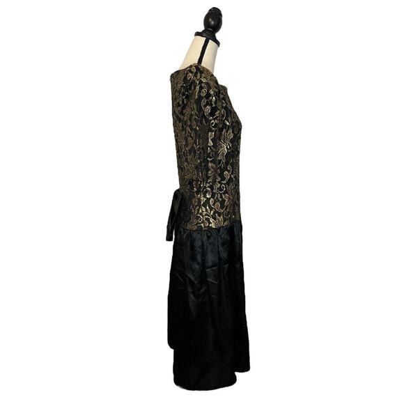 Vintage 90's Dress Miss Dorby Tapestry and Satin Black Gold Dress with Bow Sz 16 - Picture 3 of 6